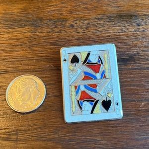 Vintage sterling silver, colorful enamel queen of spades brooch! Great condition